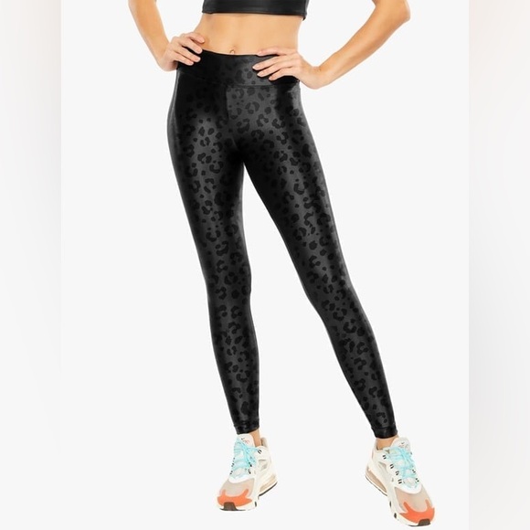KORAL Hi Rise Lustrous Black Leopard Hi Shine Leggings - Picture 1 of 6